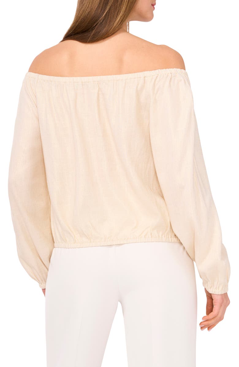 Vince Camuto Off the Shoulder Tie Hem Button-Up Top, Alternate, color, Turtledove