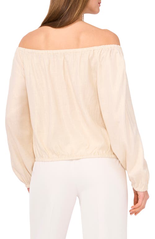 Shop Vince Camuto Off The Shoulder Tie Hem Button-up Top In Turtledove