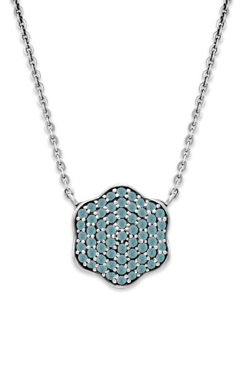 Sterling Silver Aquamarine Pavé Clover Necklace