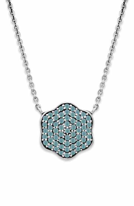 SAMUEL B. Sterling Silver Aquamarine Pavé Clover Necklace