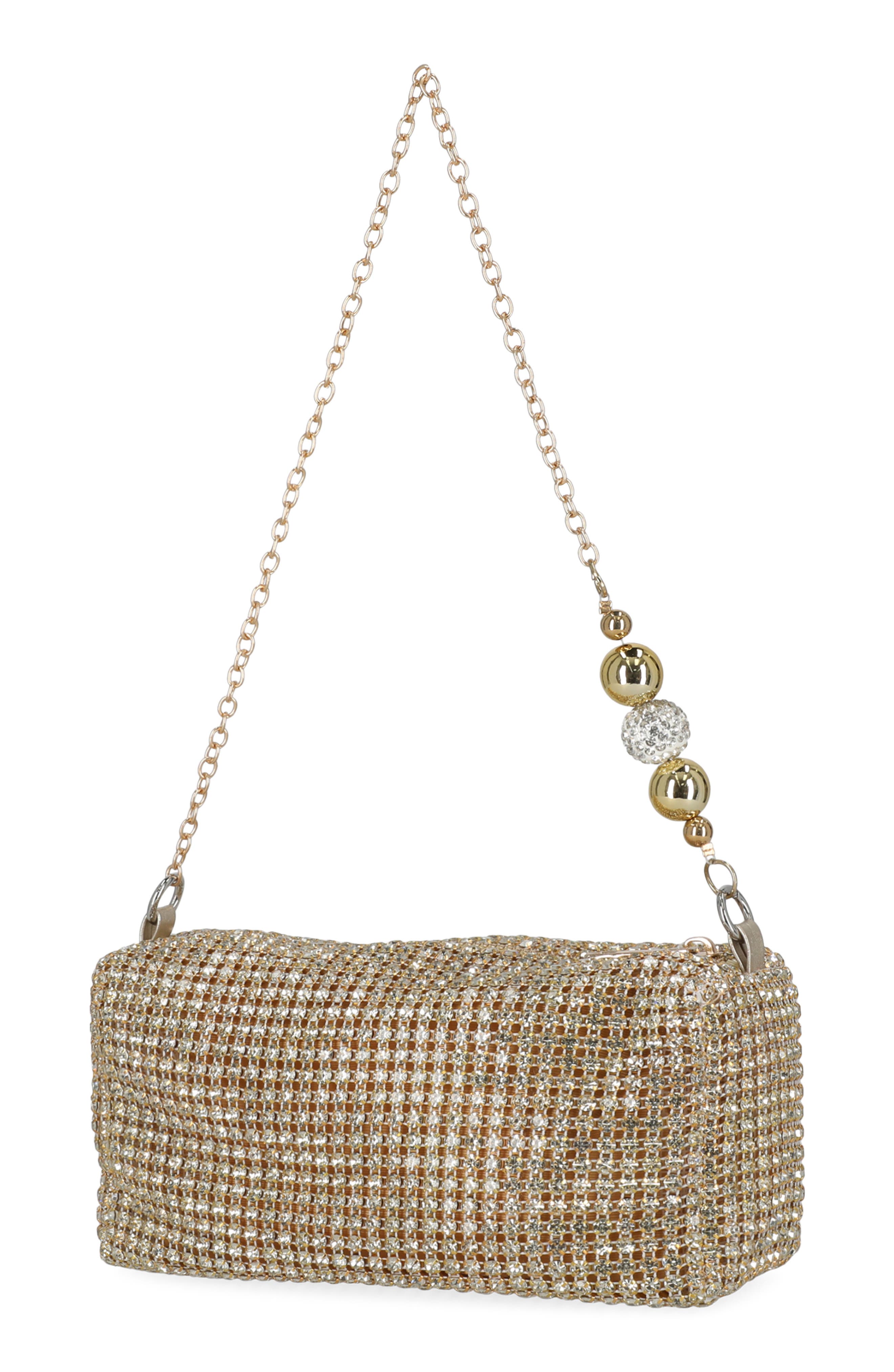 Evelyn Diamond Mesh Shoulder Bag, Alternate, color, LIGHT GOLD