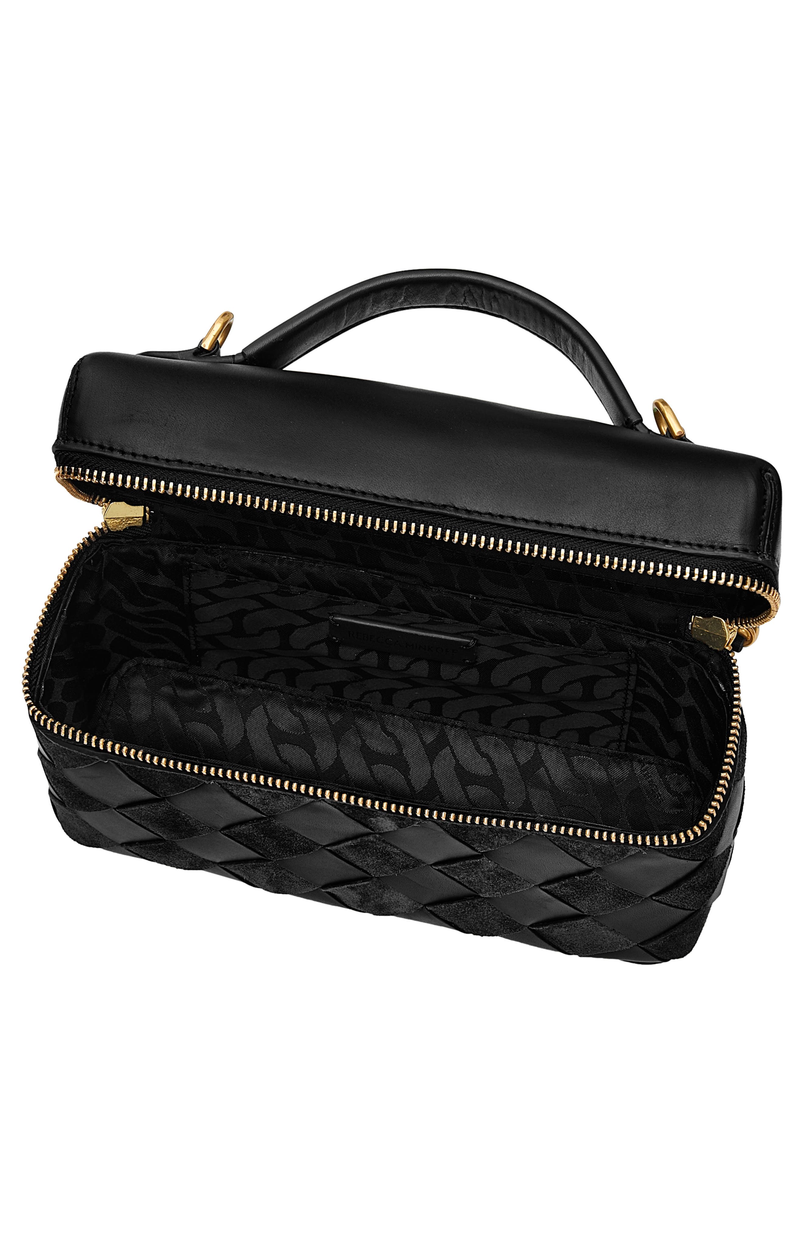 Rebecca Minkoff Frankie Woven Leather Train Case, Alternate, color, Black