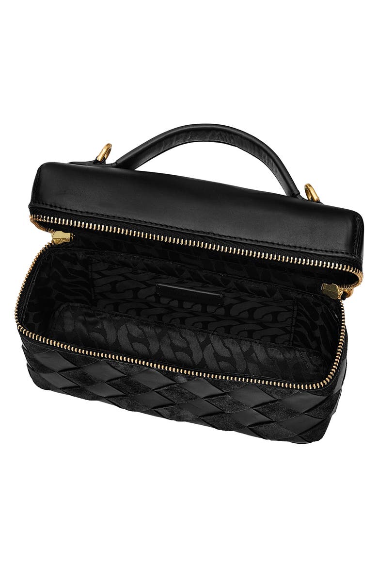 Frankie Woven Leather Train Case, Alternate, color, BLACK