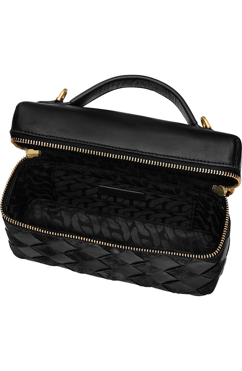 Rebecca Minkoff Frankie Woven Leather Train Case, Alternate, color, Black