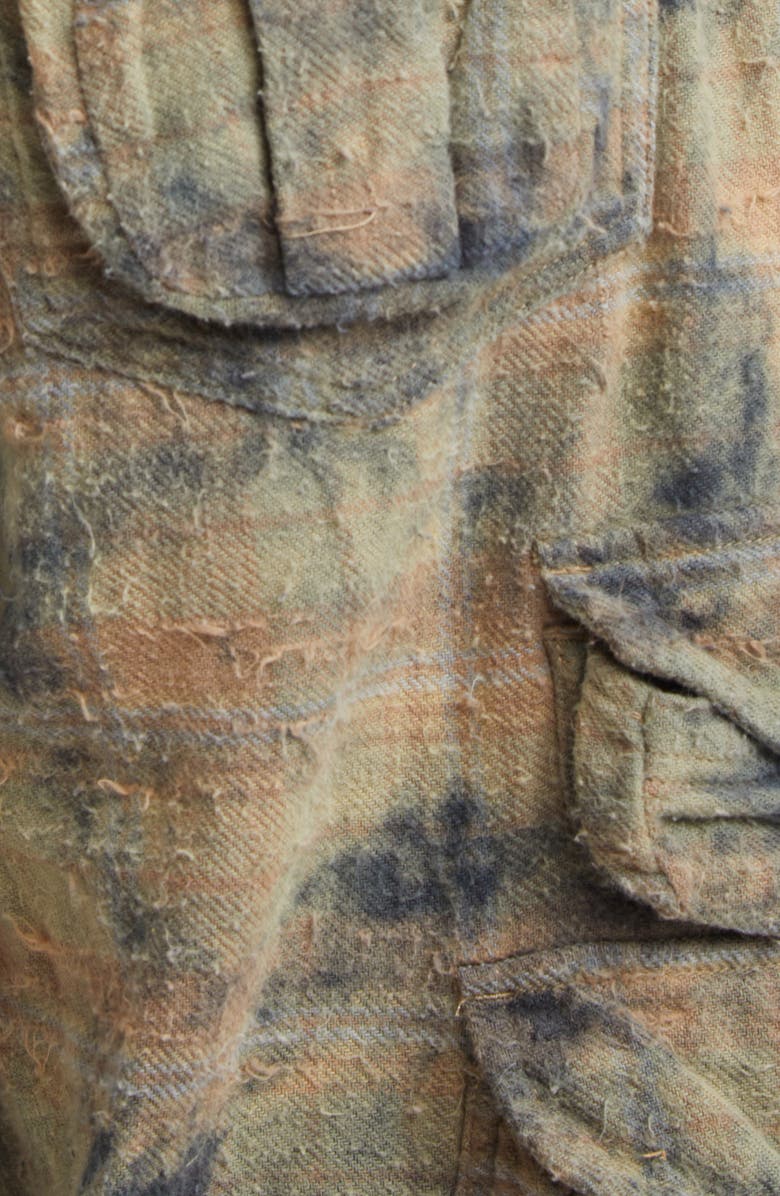 R13 Plaid Cotton Flannel Cargo Bermudo Shorts, Alternate, color, Bleached Orange Green Plaid