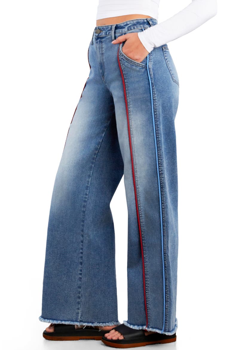 High Waist Wide Leg Piping Jeans, Alternate, color, RELAXED BLUE