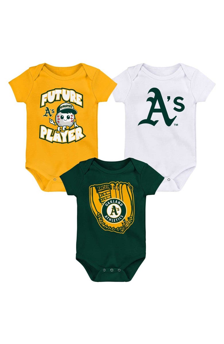 Outerstuff Infant Gold/Green/White Oakland Athletics Minor League Player Three-Pack Bodysuit Set, Main, color, Gold