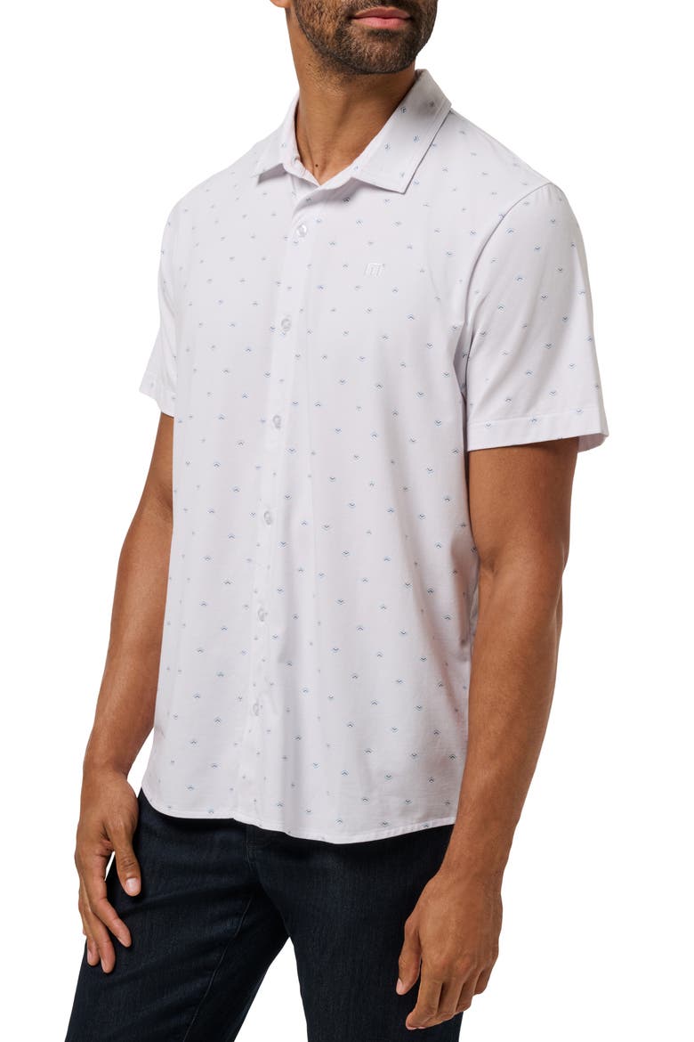 Comfortknit Geo Short Sleeve Button-Up Shirt, Alternate, color, WHITE