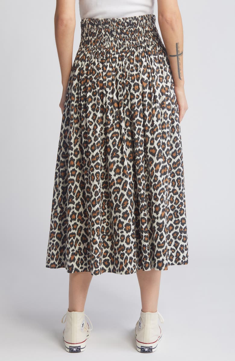 THE GREAT. The Viola Leopard Print Cotton Midi Skirt, Alternate, color,