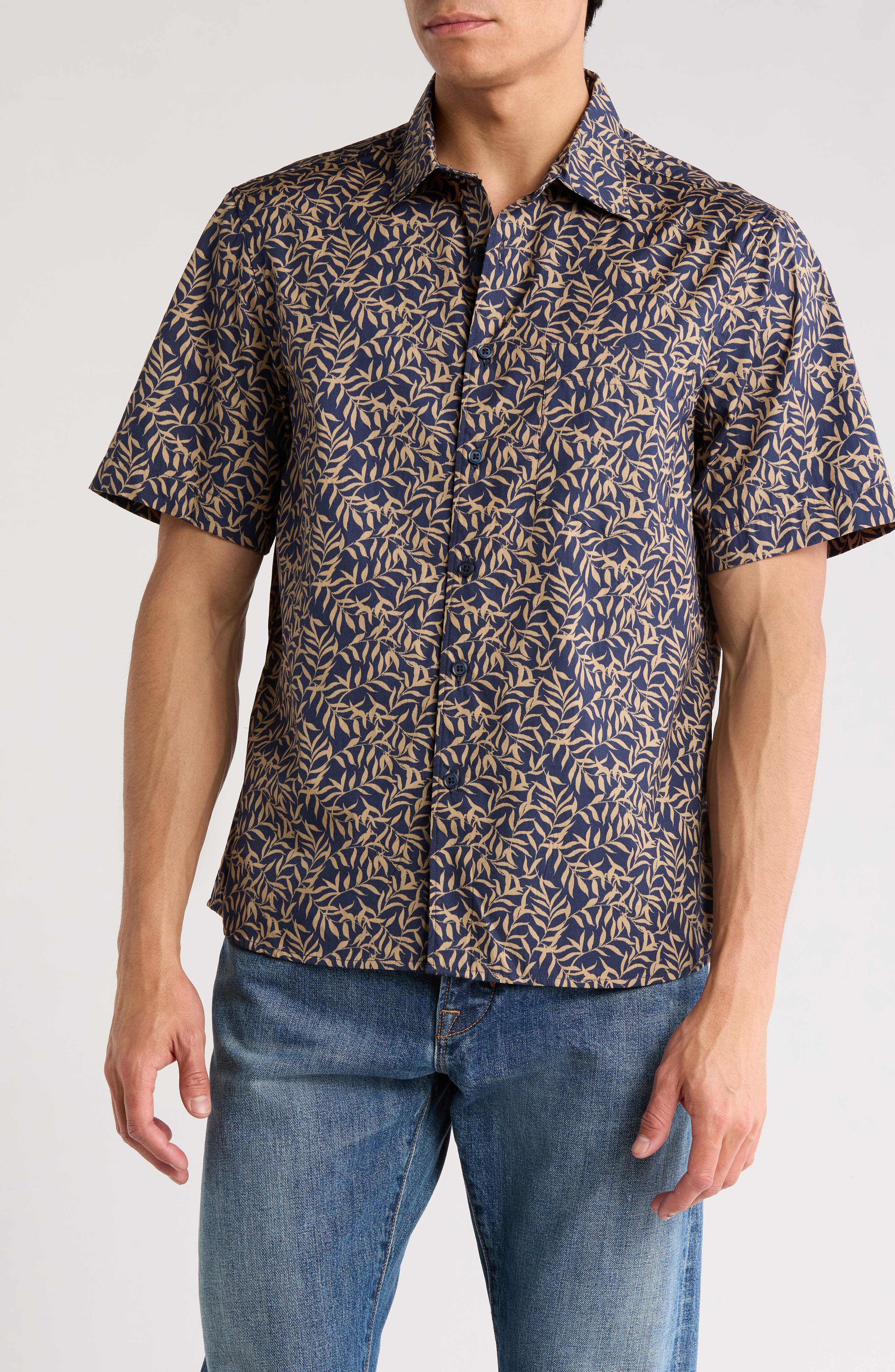 NORDSTROM RACK Short Sleeve Cotton Poplin Button-Up Shirt