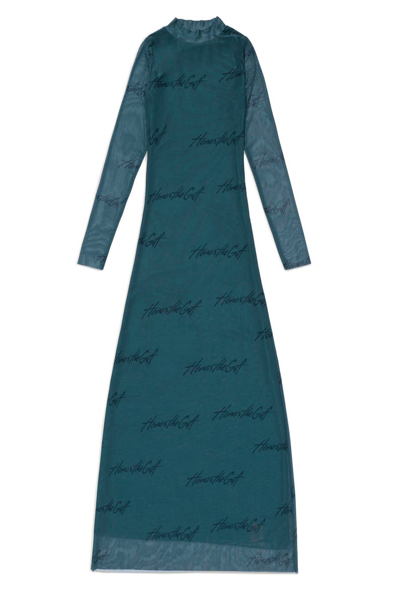 Burnout Logo Pattern Long Sleeve Dress, Main, color, GREEN