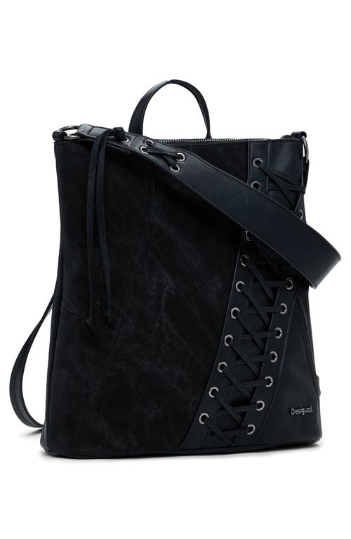 Desigual Grommet Lace-up Faux Leather Backpack In Black
