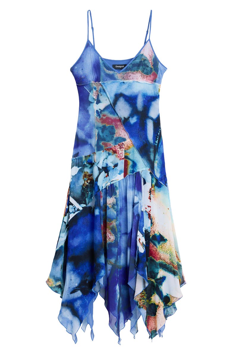 Desigual Sleeveless Handkerchief Hem Midi Dress, Alternate, color, Blue