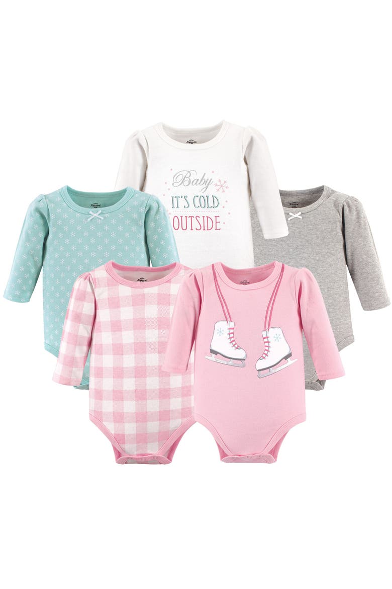 Essential 5-Pack Long-Sleeve Bodysuits, Main, color, Ice Skates