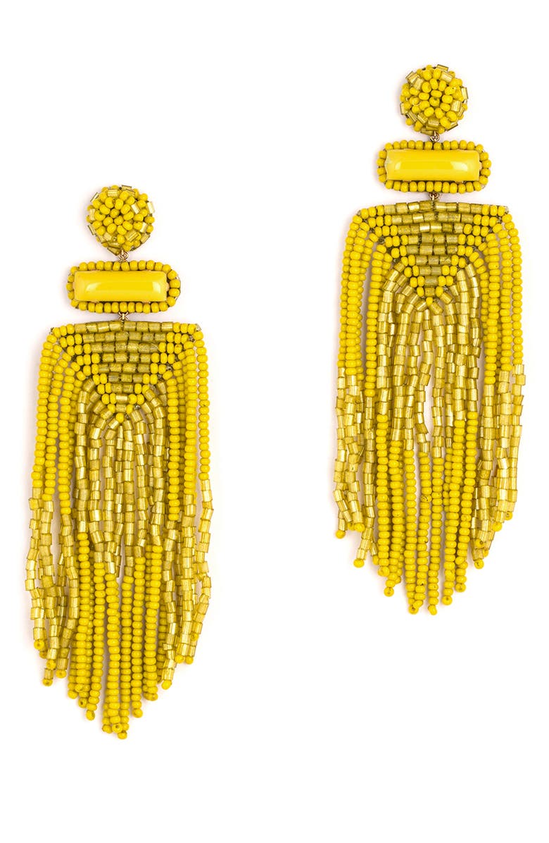 Deepa Gurnani Jody Fringe Drop Earrings, Main, color, Chartreuse