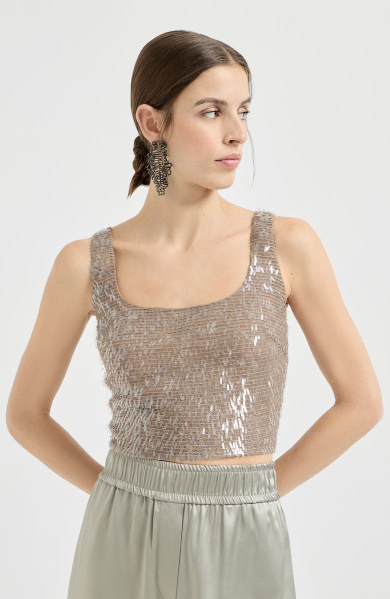 Brunello Cucinelli Cropped top with dazzling embroidery, Main, color, Rope