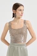 Brunello Cucinelli Cropped top with dazzling embroidery