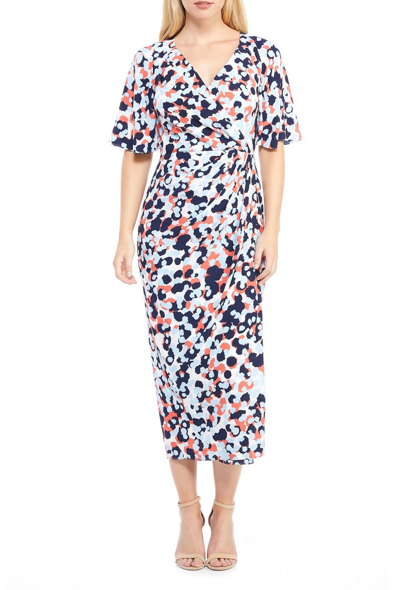 Laurel Faux Wrap Maxi Dress, Main, color, WHITE/ CORAL