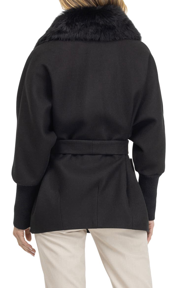 Fabric Jacket With Detachable Genuine Shearling Collar, Belt, Alternate, color, BLACK