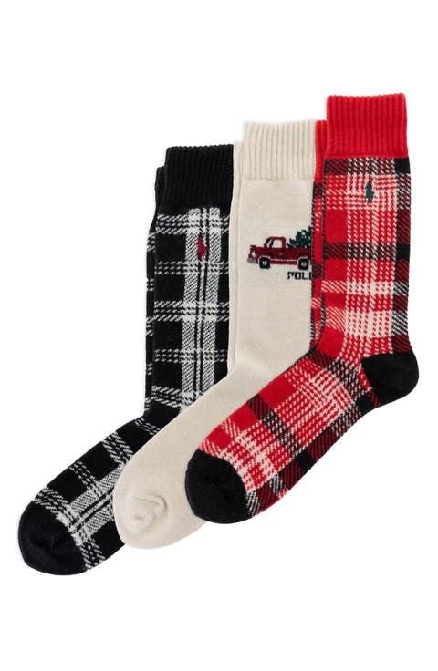 Truck & Plaid Assorted 3-Pack Wool Blend Crew Socks Gift Box