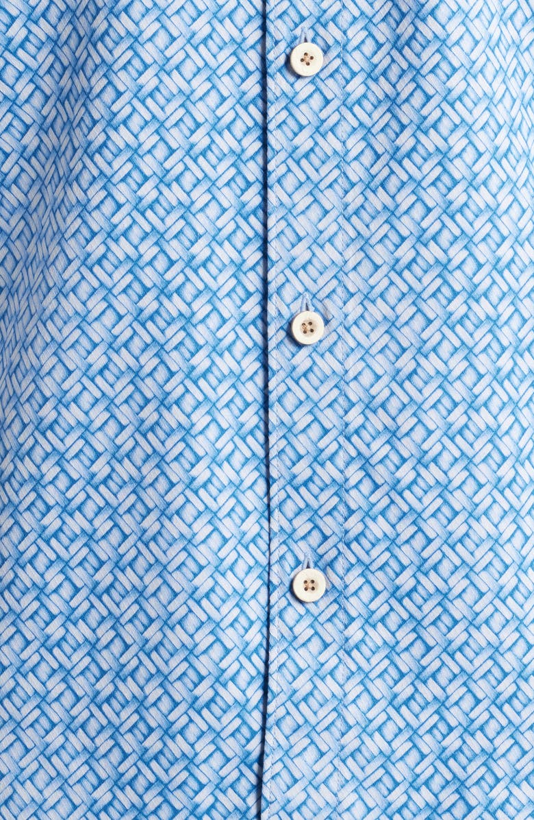 Tommy Bahama Weave in the Moment Short Sleeve Linen Button-Up Shirt, Alternate, color, Blue Monday