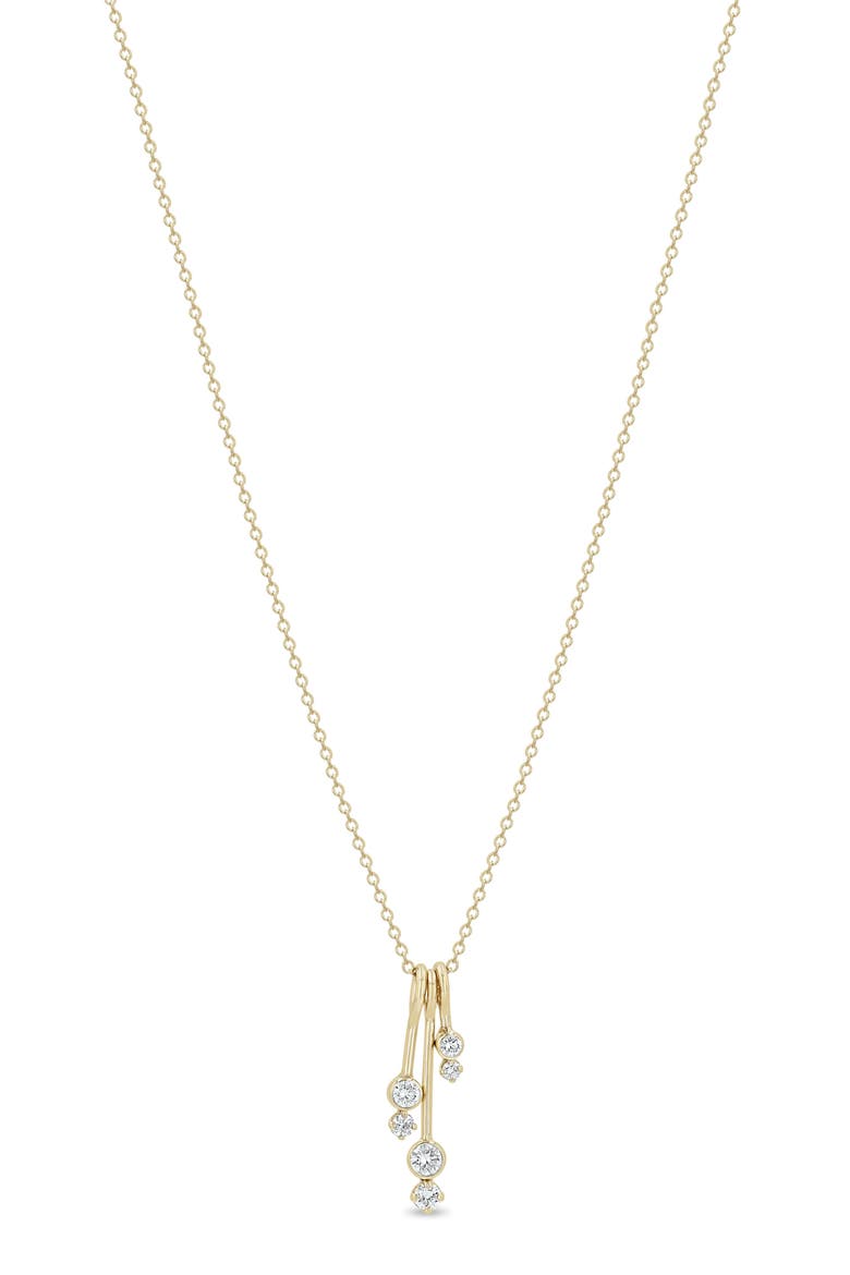 14K Gold Dangling Prong & Bezel Diamond Bar Necklace, Main, color, 14K YELLOW GOLD