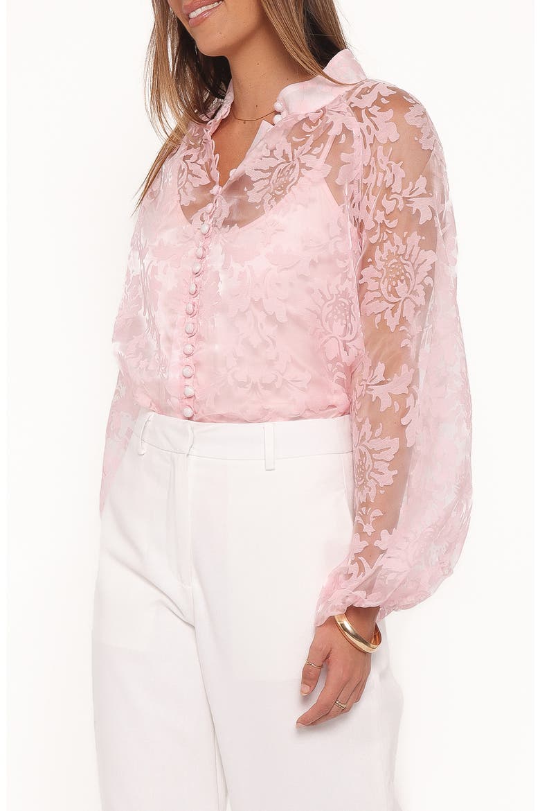 Marni Floral Organza Button-Up Shirt, Alternate, color, PINK FLORAL