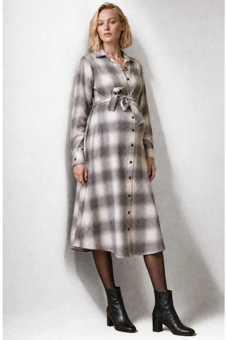 Maternity & Nursing Long Shirt Dress Chelsea, Alternate, color, Beige