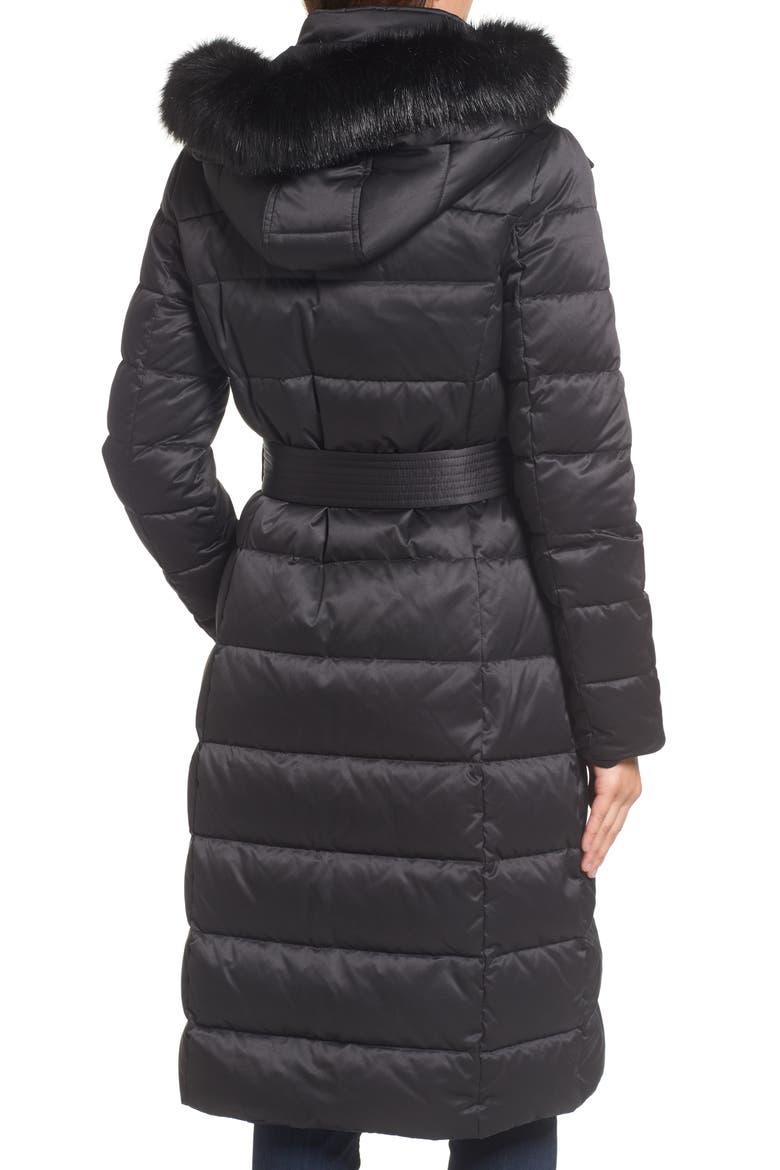 Down Midi Coat with Faux Fur Trim, Alternate, color, BLACK