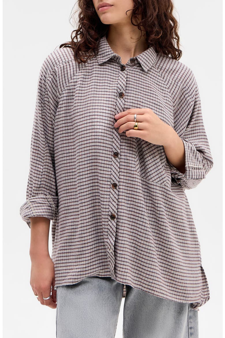Brendan Check Oversize Button-Up Shirt, Main, color, BEIGE CHECK