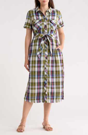 Tommy Bahama Maui Madras Short Sleeve Cotton Midi Shirtdress