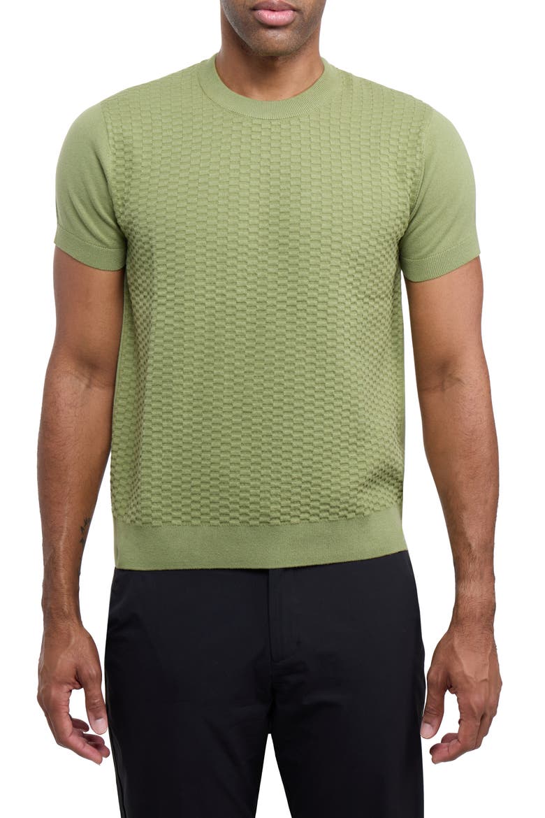 Check Short Sleeve Sweater, Main, color, GRASS