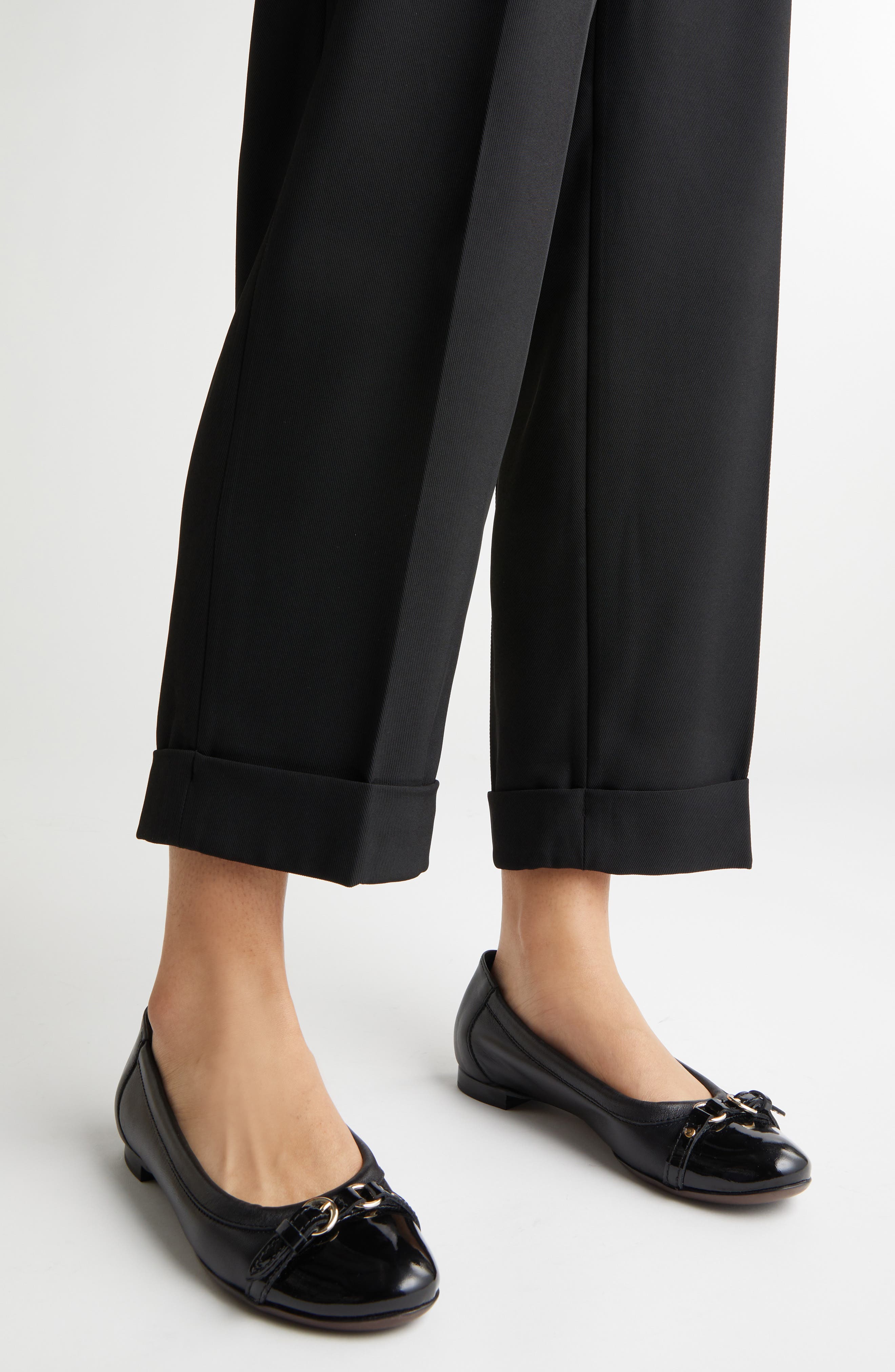 Monika Cap Toe Ballet Flat, Alternate, color, BLACK WITH GOLD BUCKLE
