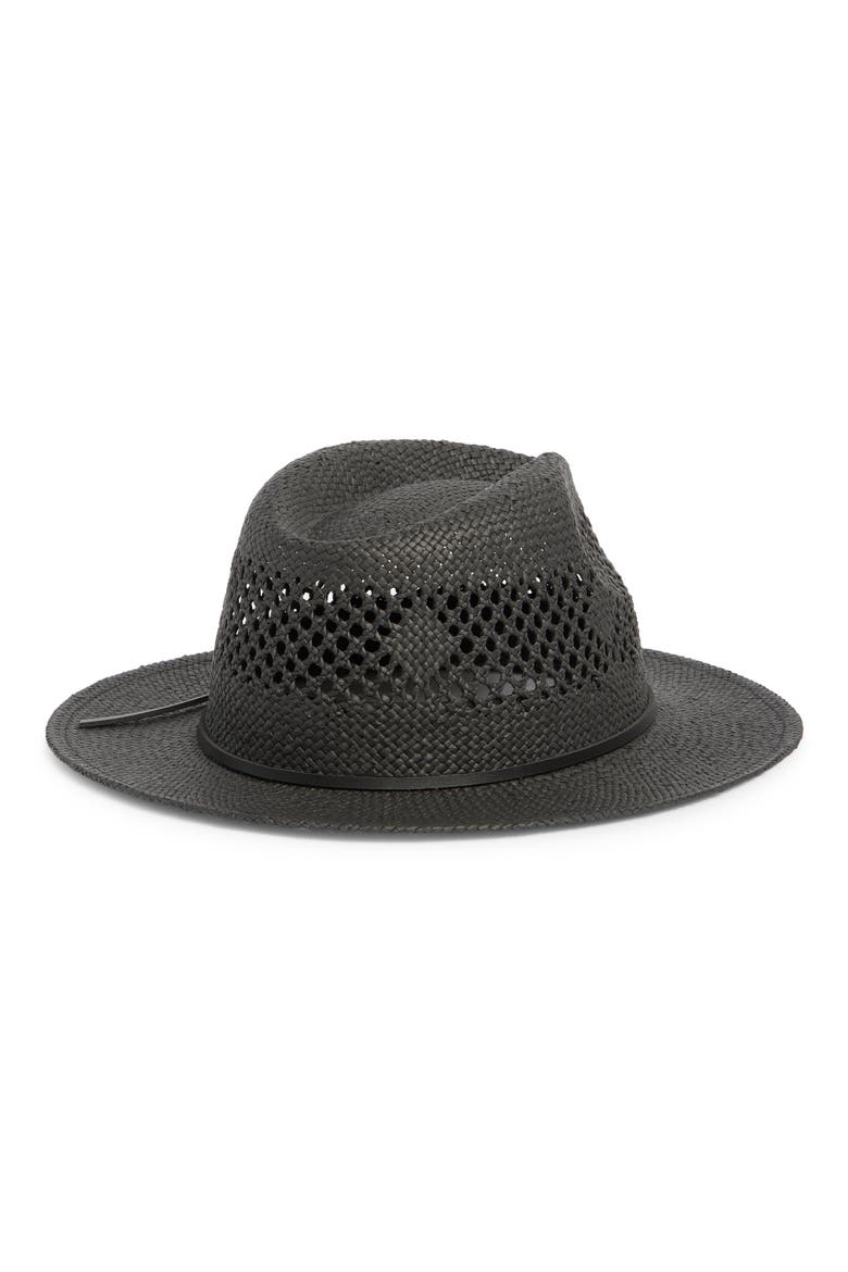 Packable Straw Fedora, Alternate, color, BLACK