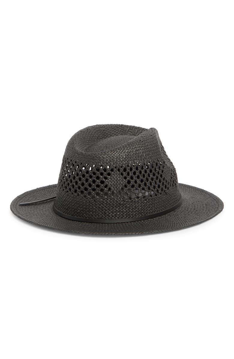 Nordstrom Packable Straw Fedora, Alternate, color, Black