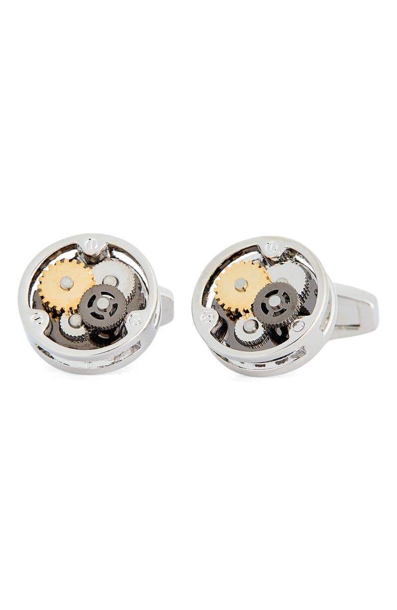 James Michael Gear Round Cuff Links, Main, color, Silver