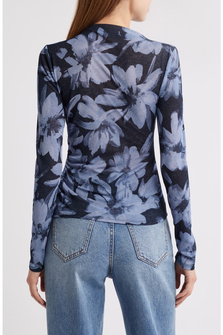 Joelle Floral Ruched Mesh Funnel Neck Top, Alternate, color, MIDNIGHT LILY