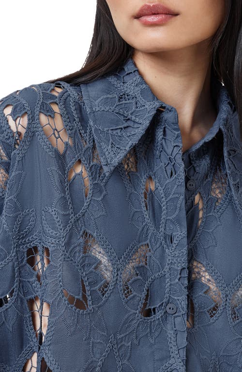 Allsaints Charli Relaxed Fit Embroidered Shirt In Dusty Blue