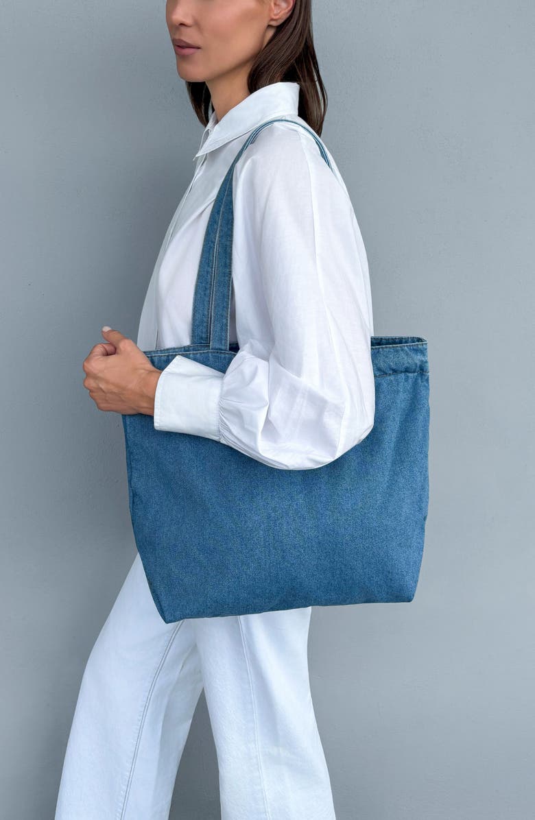 Adornia Large Denim Tote Bag, Alternate, color, Blue