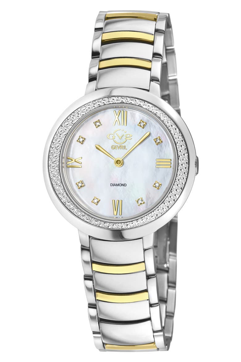 Amalfi Mother-of-Pearl Swiss Diamond Watch, 34mm - 0.04ct., Main, color, SILVER/ YELLOW GOLD