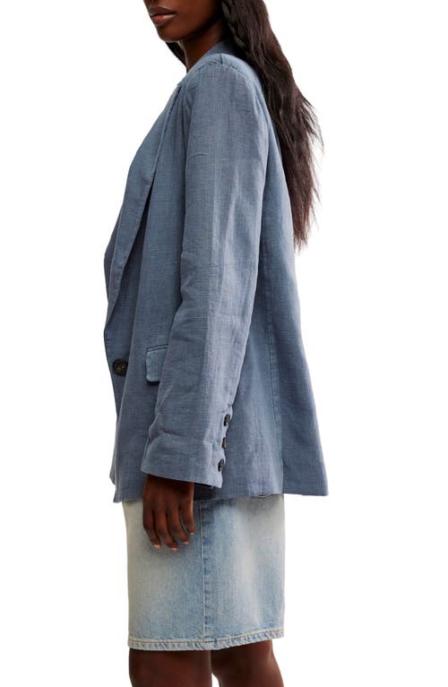 Shop Free People Prep School Linen Blend Blazer In Vintage Indigo