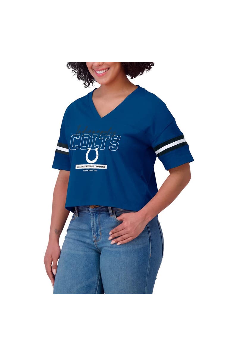 WEAR by Erin Andrews Women's WEAR by Erin Andrews Royal Indianapolis Colts Color Block Boxy Modest Crop V-Neck T-Shirt, Alternate, color, Royal