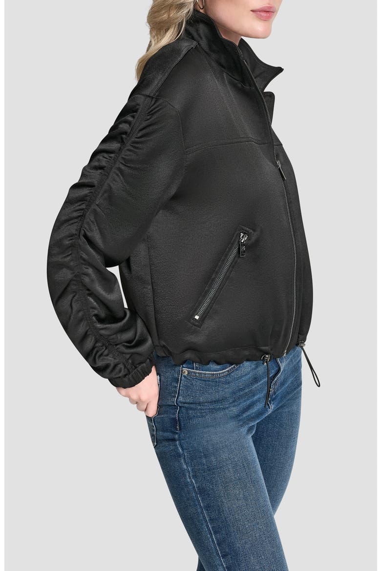 Ruched Sleeve Bomber Jacket, Alternate, color, BLACK