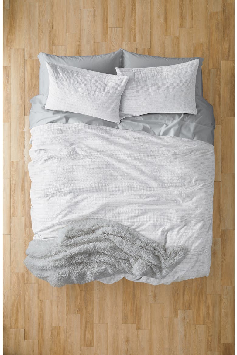 Waffle Texture Stripe Duvet Cover & Sham Set, Main, color, WHITE