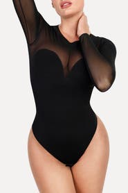 Popilush Sheer Mesh Sultry Date Night & Cocktail Long Sleeve Bodysuit