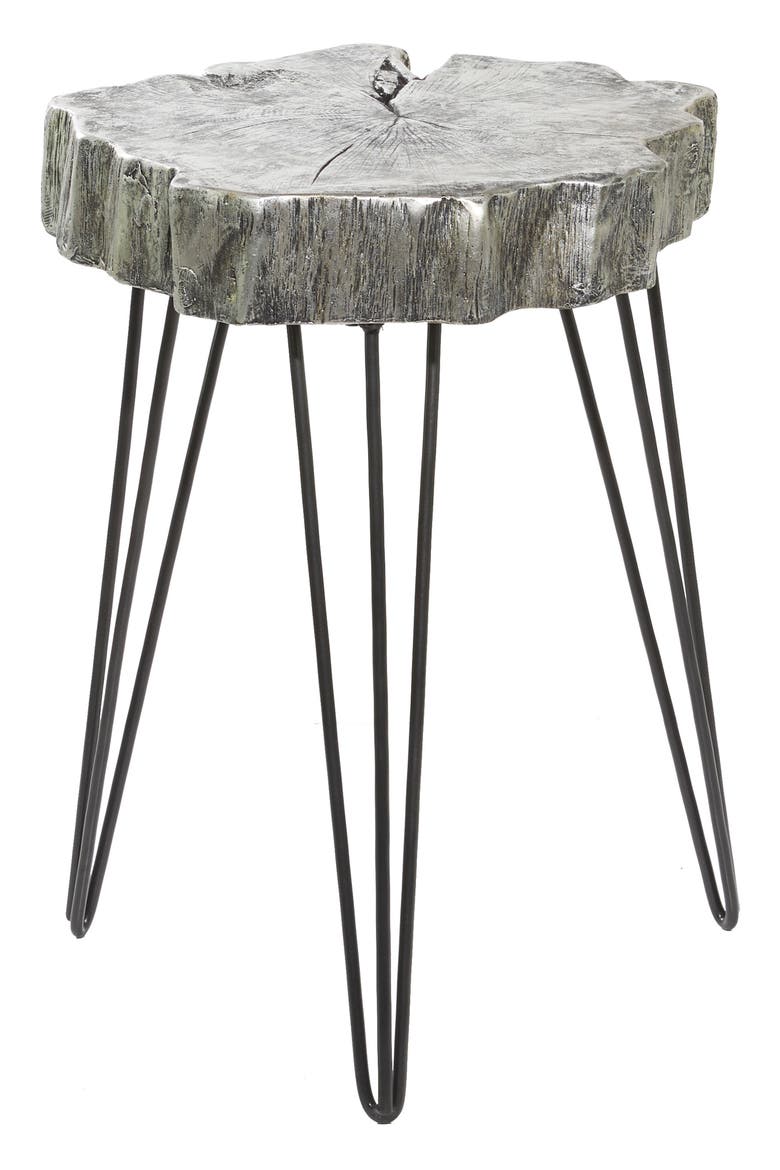 Gray Polystone Tree Trunk Accent Table with Black Hairpin Legs, Alternate, color, GREY