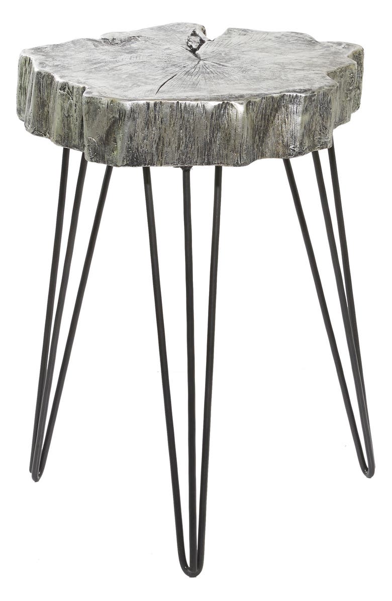GINGER BIRCH STUDIO Gray Polystone Tree Trunk Accent Table with Black Hairpin Legs, Alternate, color, 