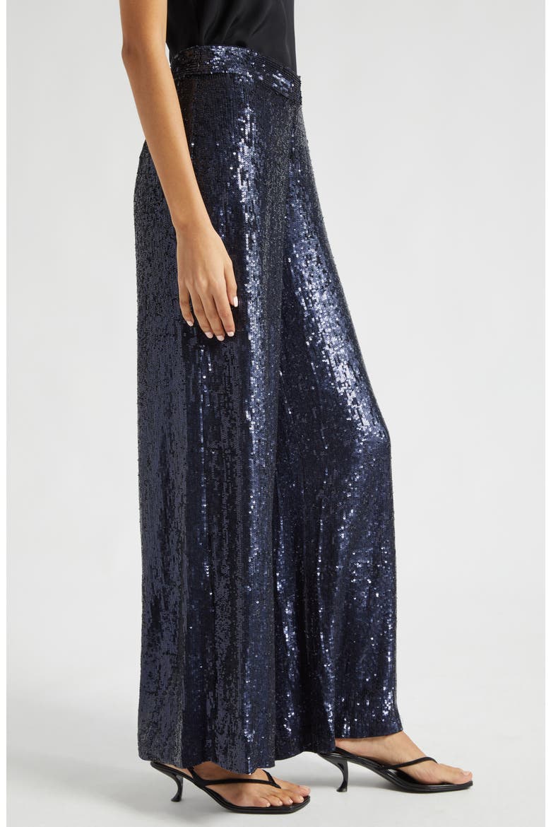 Adieu Sequin Wide Leg Silk Pants, Alternate, color, MIDNIGHT