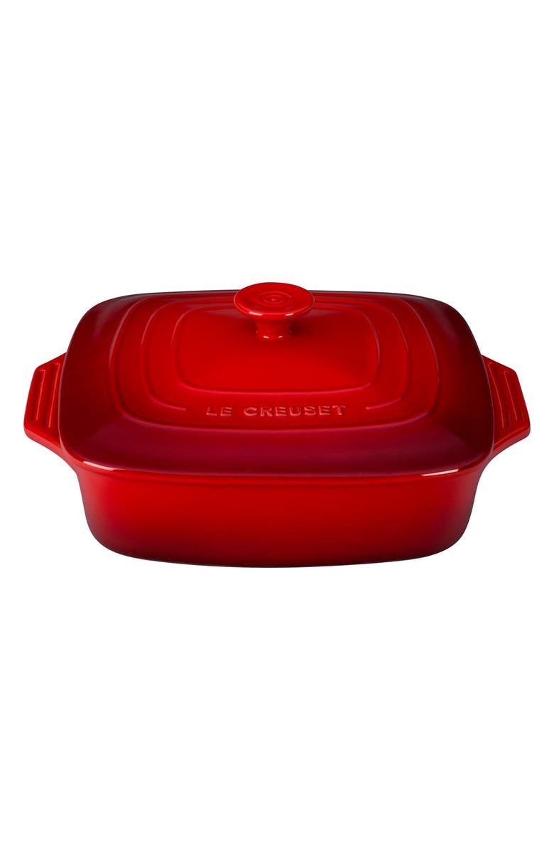 Le Creuset 2 3/4 Quart Covered Square Stoneware Casserole, Main, color, Cherry