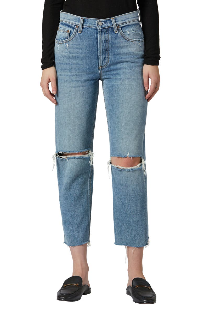 Boyish Jeans The Tommy Ripped High Waist Raw Hem Straight Leg Jeans, Main, color,